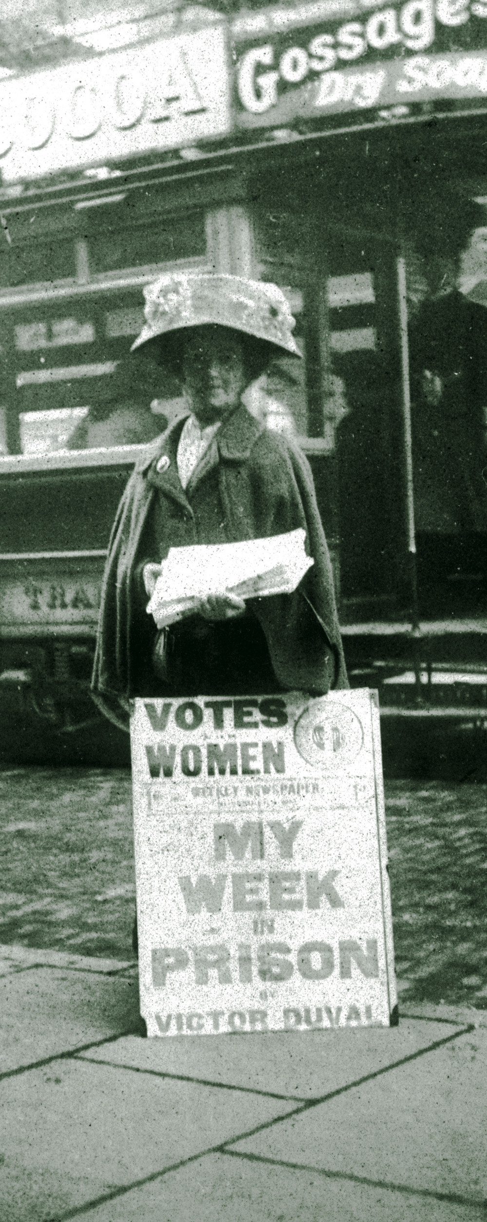 Alice selling votes for women. Courtesy of Peter Barratt