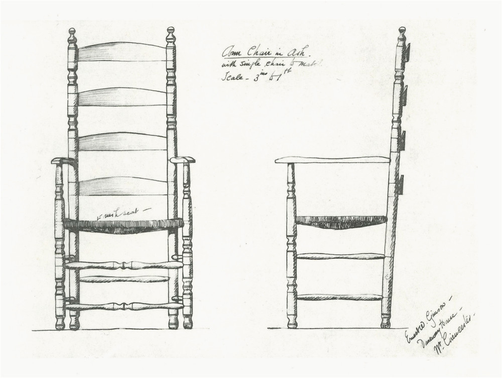 Drawing of turned chairs by Ernest Gimson, 1880s
