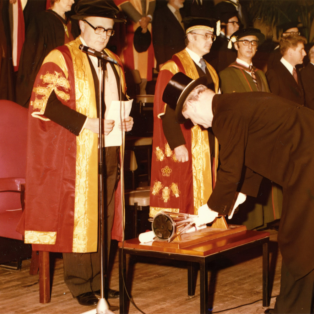 John Whitehead presented with Polytechnic mace at a Graduation Ceremony 