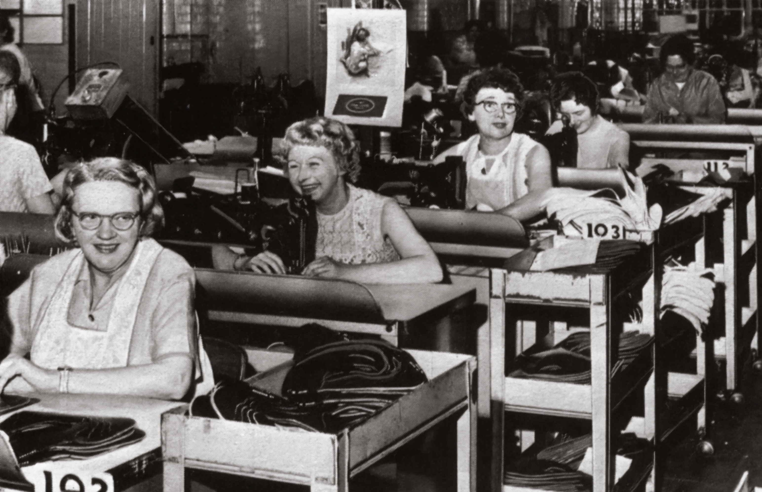 Staff working at sewing machines in Portland Shoe Factory. Image courtesy of the Record Office of Leicester Leicestershire and Rutland