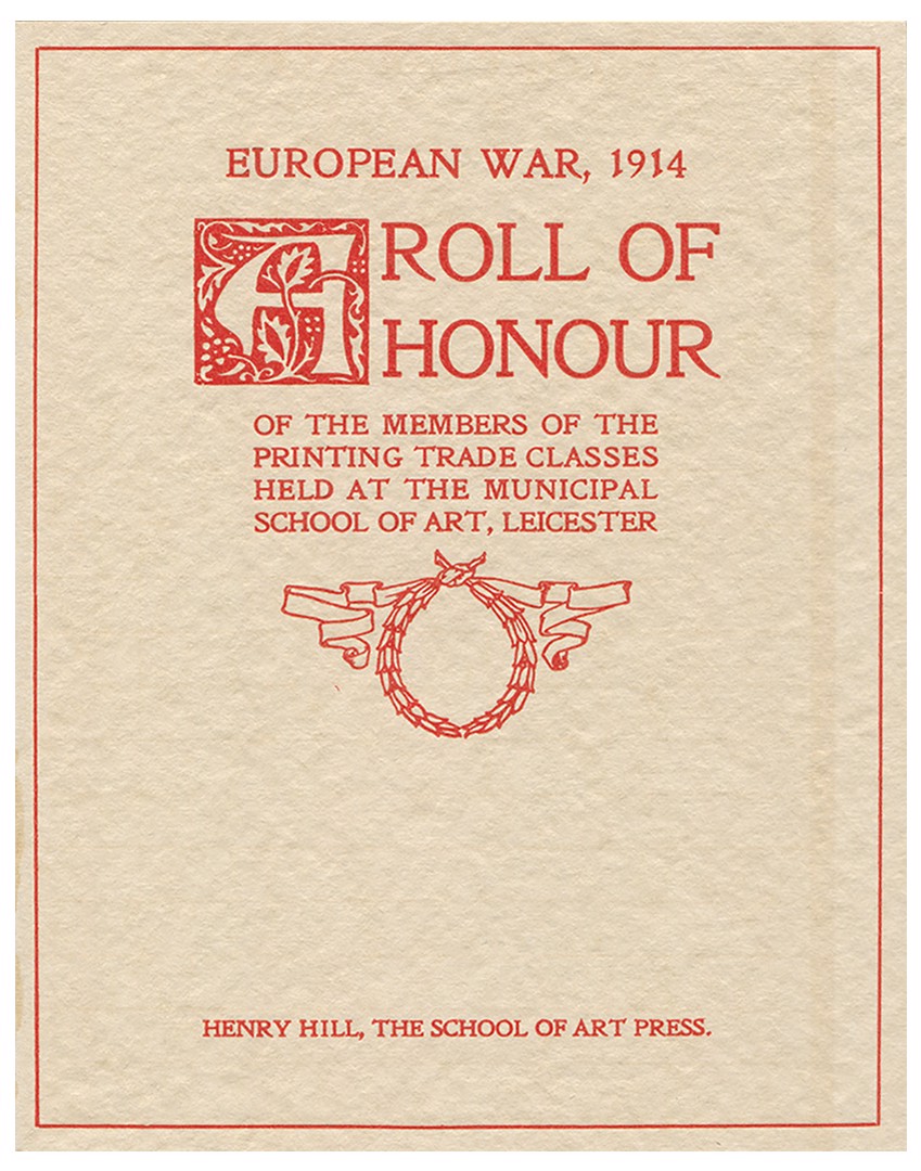 Roll of Honour, printed by students of Leicester School of Art