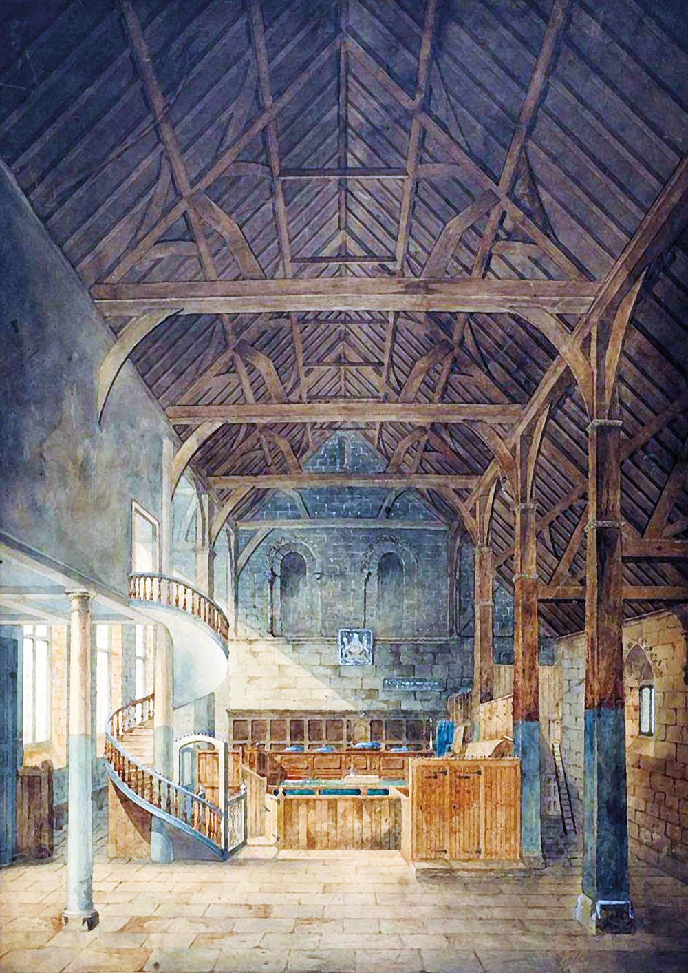 Painting of Leicester Castle Great Hall Court, Henry Goddard, before 1821, courtesy of the Goddard Family.