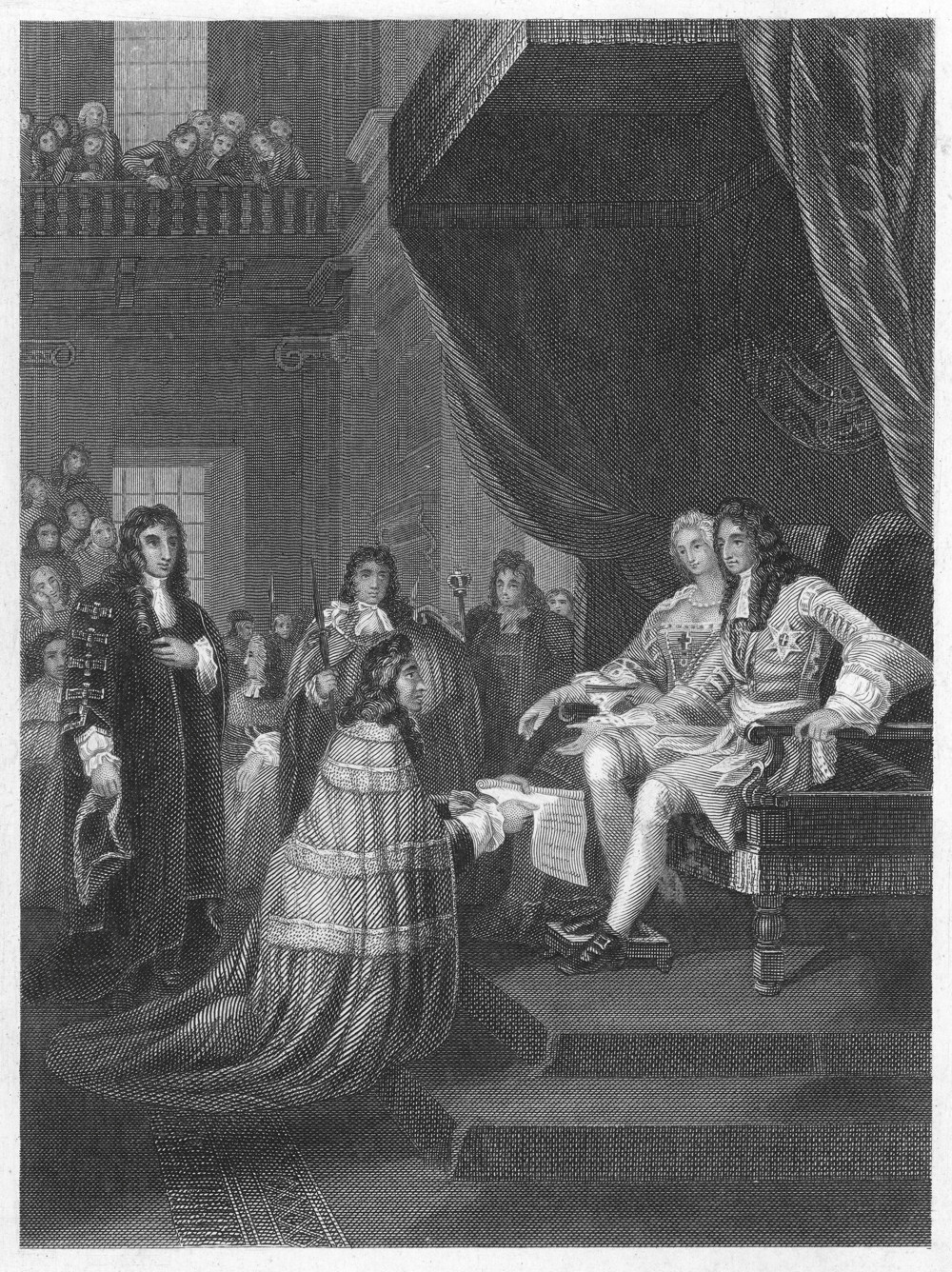 King William and Queen Mary accepting the Bill of Rights in 1689. Mary Evans Picture Library