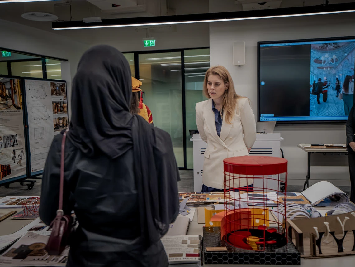 Her Royal Highness Princess Beatrice engaging with students of De Montfort University Dubai at the grand opening of their new campus in Dubai