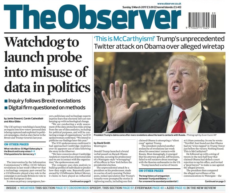 The Observer front page Alice