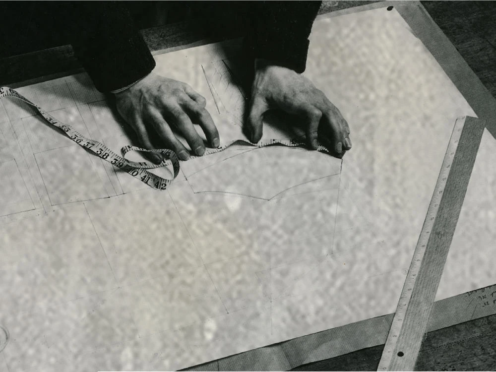Student drafting a long-line bra, a method still used today. ©DMU Special Collections and Archive.