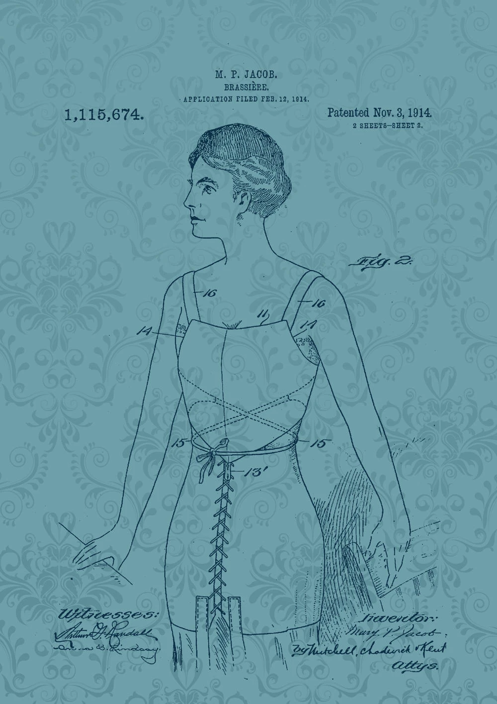 Patent drawings for the first ‘modern’ brassiere by Mary Phelps Jacobs