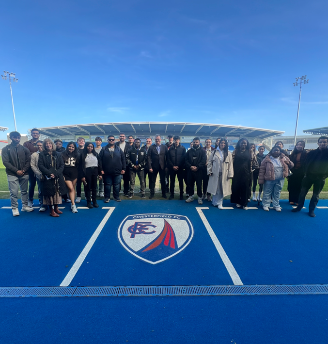 Business Management students pitch side at Chesterfield Football Club