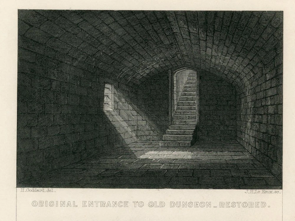 View of stairwell down to John of Gaunt's cellar from An account of Leicester Castle, 1859, James Thompson