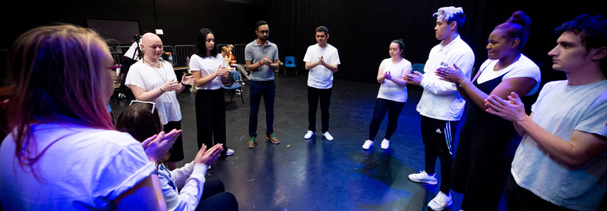 Performing Arts students warming up for a performance at The Curve