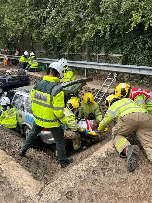Students working with the local Fire and Rescue service (off campus) with a simulated patient
