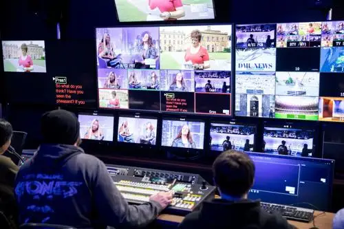 TV studio gallery of monitors