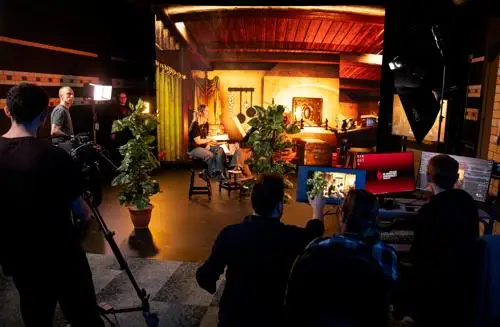 An immersive filming scene is created using the ultra-high definition LED video wall.