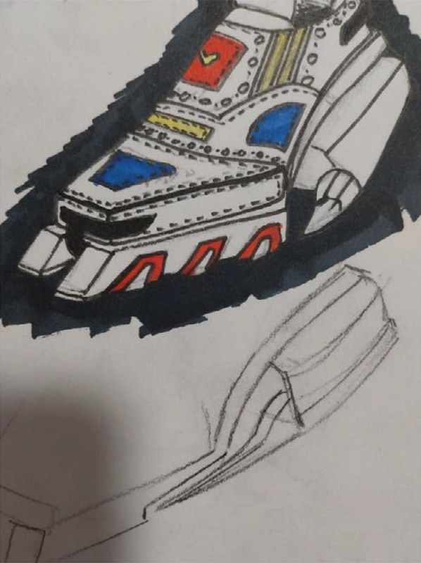 A sketch of a Gundam style dress shoe