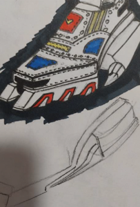 A sketch of a Gundam style dress shoe