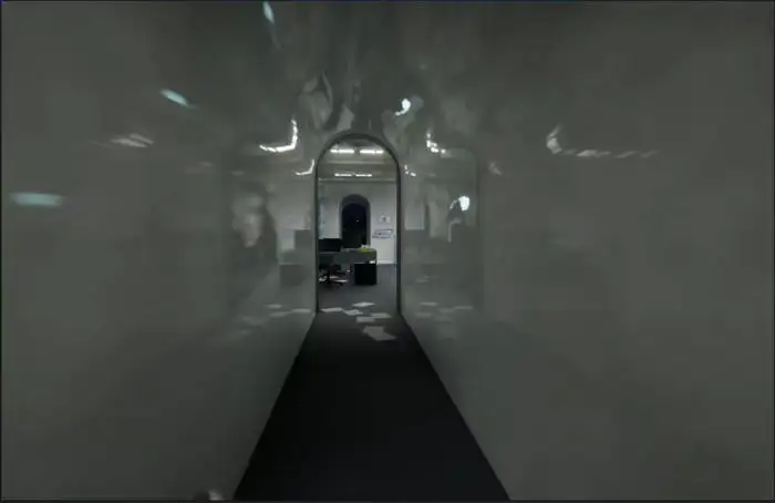 CG image of a greyscale corridor