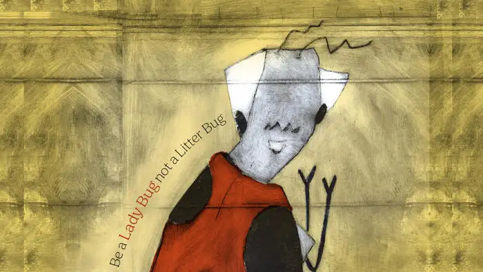 Medieval-style illustration of a figure with white hair, gray skin, and a red and black robe holding a three-pronged staff.
