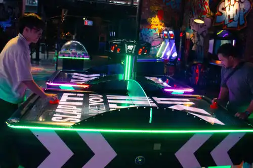 Air hockey at an arcade