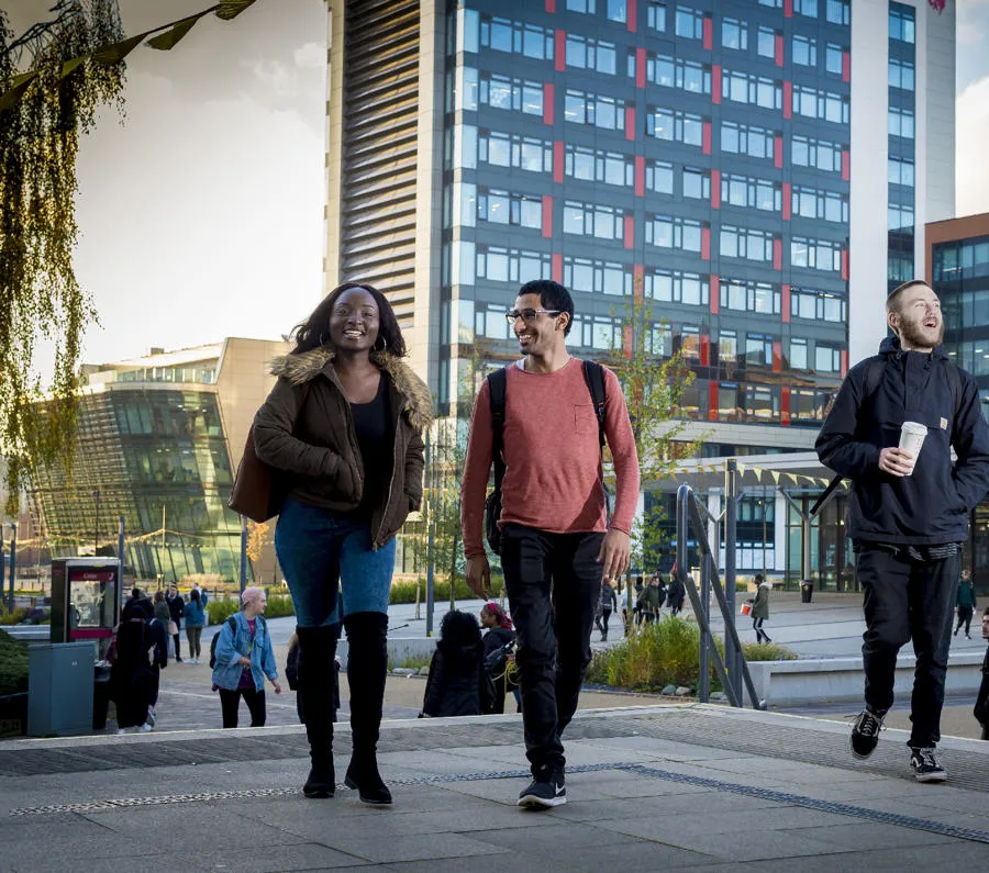 DMU students walking through campus