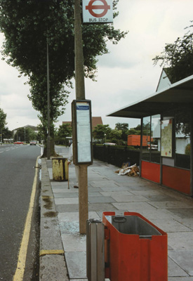 Police photograph of the bus-stop on Well Hall Road.