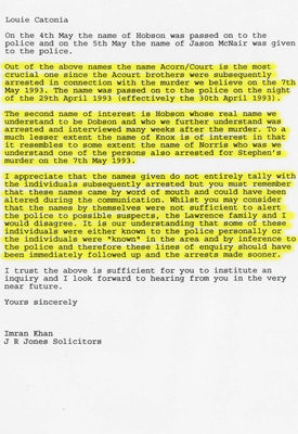 Extract from letter to Peter Lloyd MP from Imran Khan.