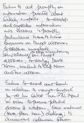 Handwritten notes by a member of the Lawrence’s legal team.