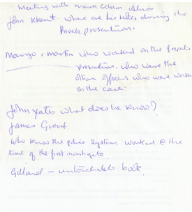 Notes made by Doreen Lawrence during a meeting with Mark Ellison to discuss his independent review