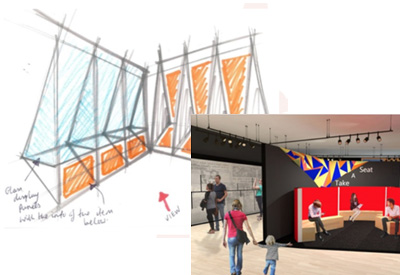 Original student concept drawings for the SLRC exhibition space.